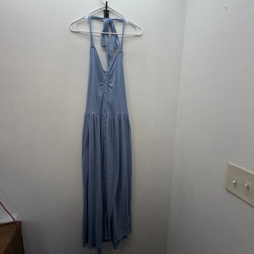 Free People Size M Nina Summer Halter Maxi Dress Coastal Boho Striped Sundress - Picture 2 of 12